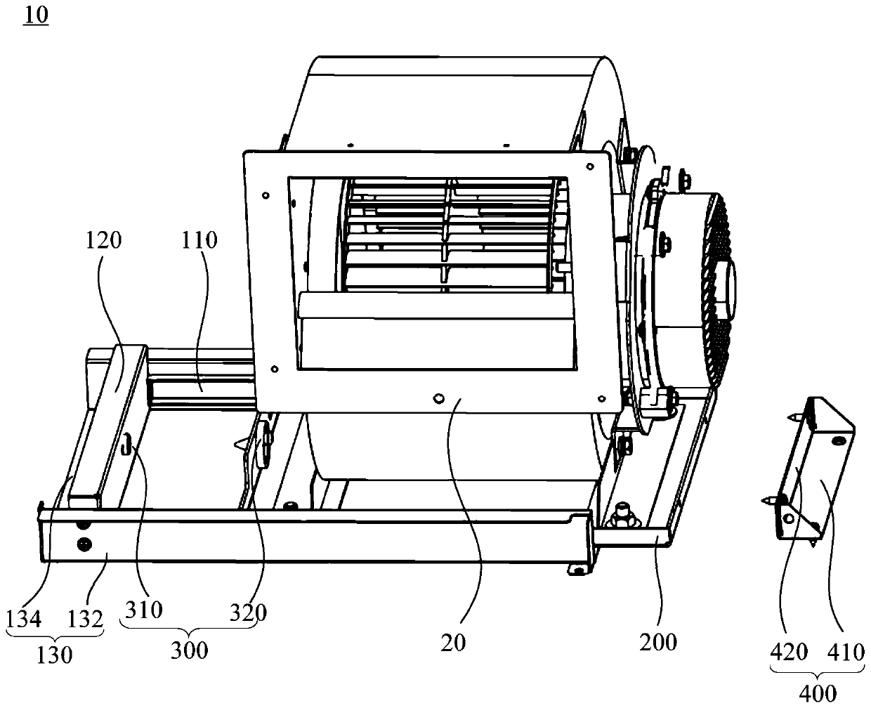 Duct-type air conditioner, fan as well as slide rail mounting structure and limit assembly thereof