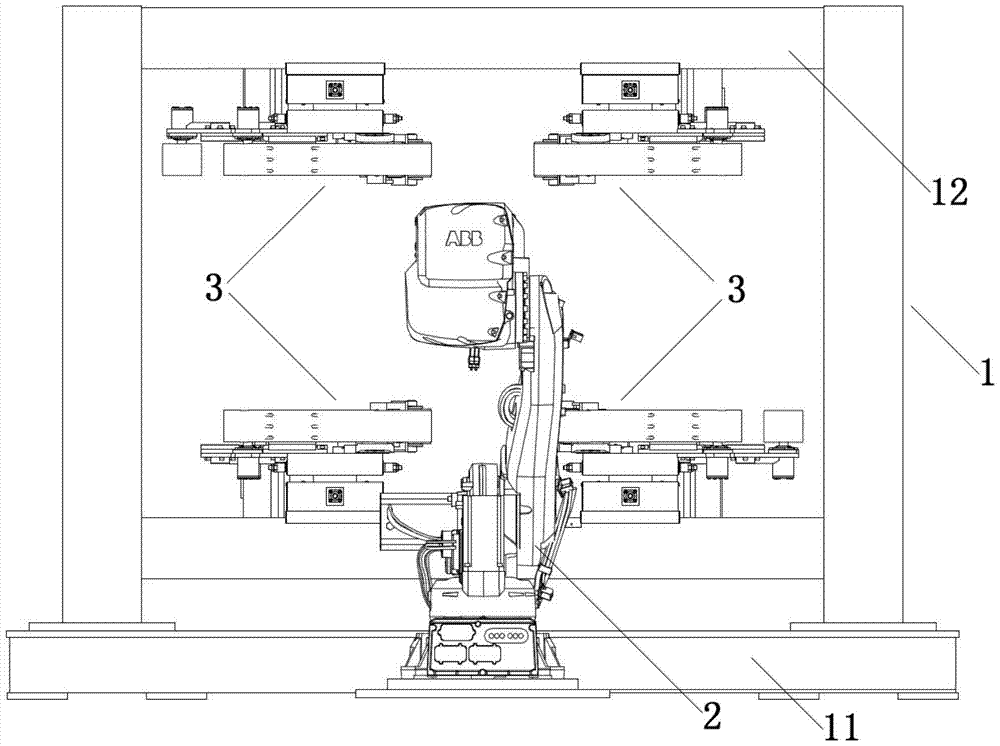 A multi-station robot abrasive belt polishing machine with an abrasive belt drive rear