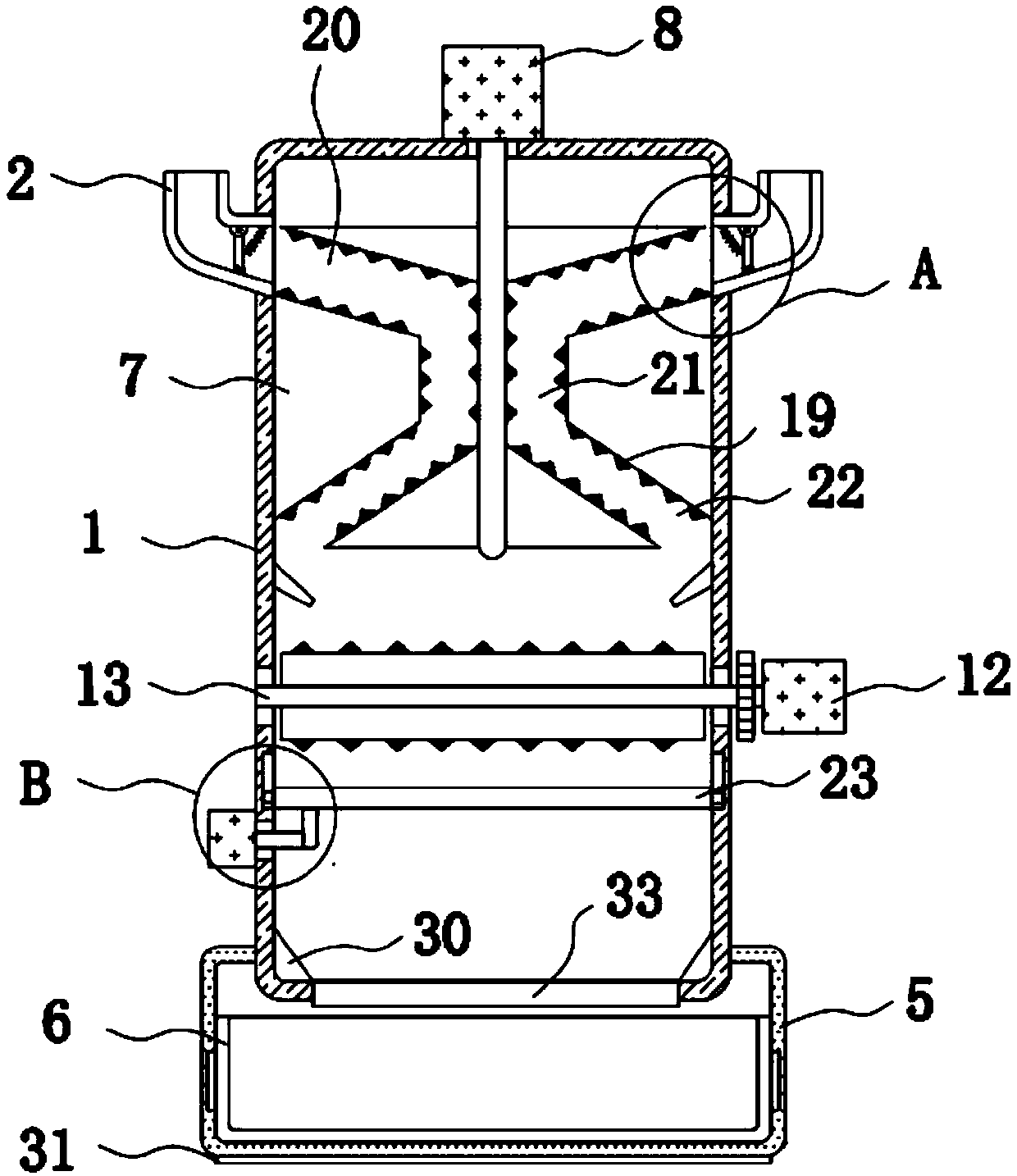 Smashing device capable of reducing flying dust and provided with good smashing effect