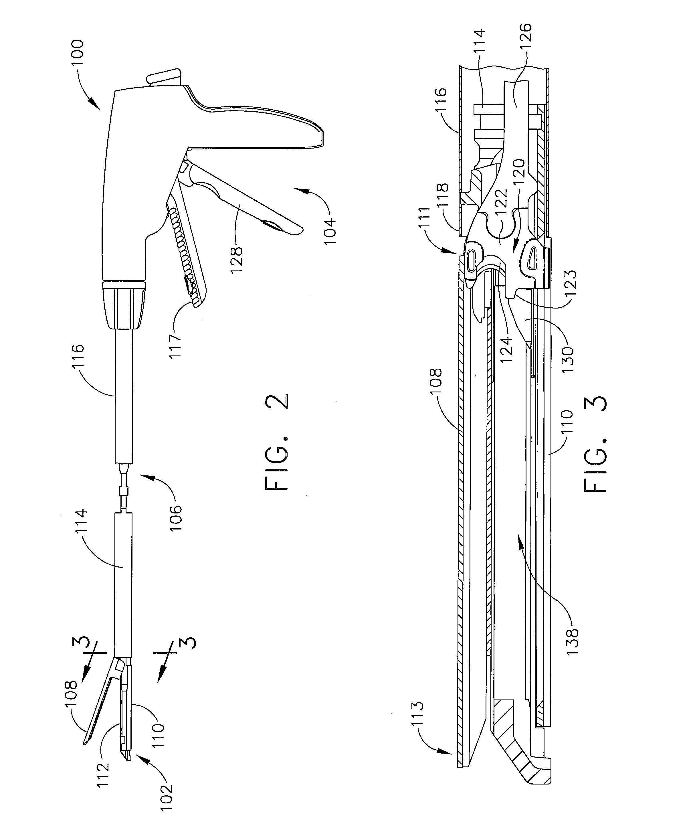 Surgical stapling device with a curved end effector