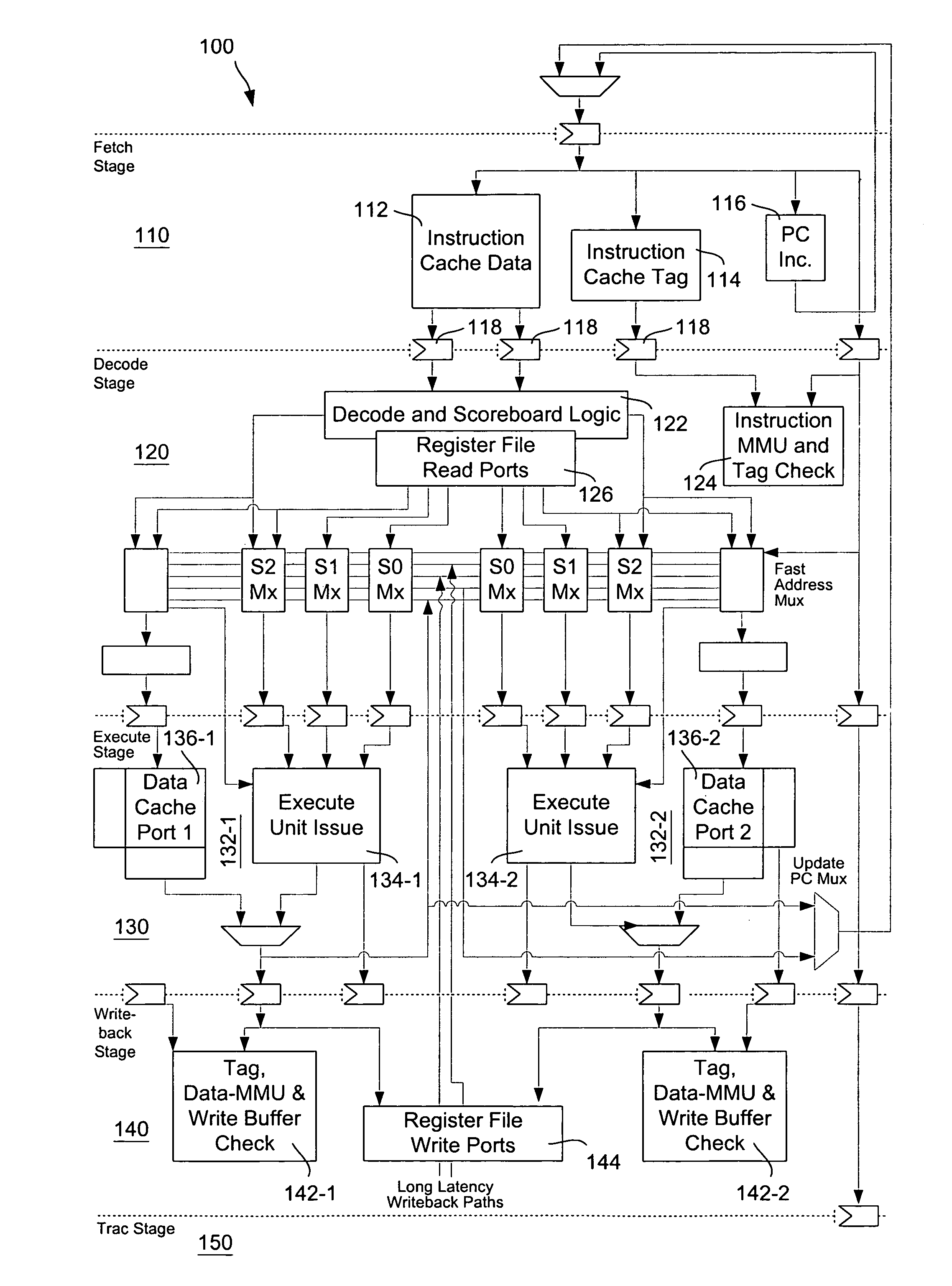 Computer processing architecture having a scalable number of processing paths and pipelines