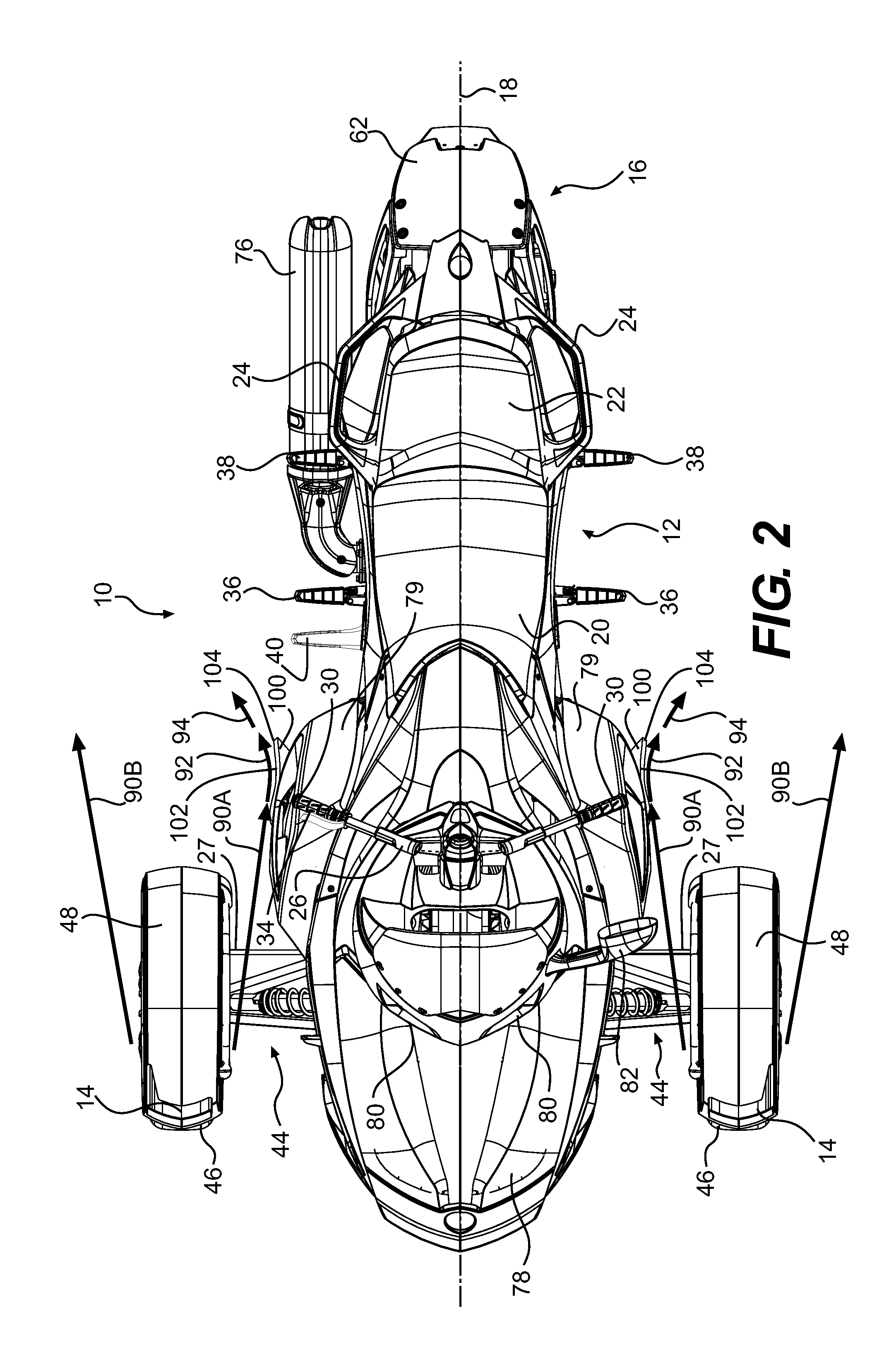 Wheeled vehicle with water deflectors