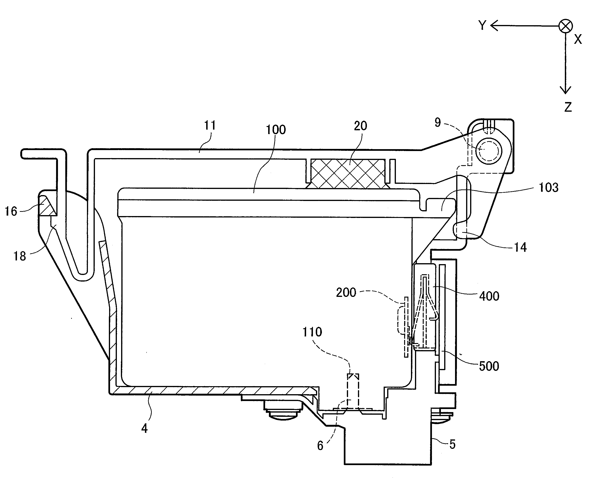 Printing material container, and board mounted on printing material container