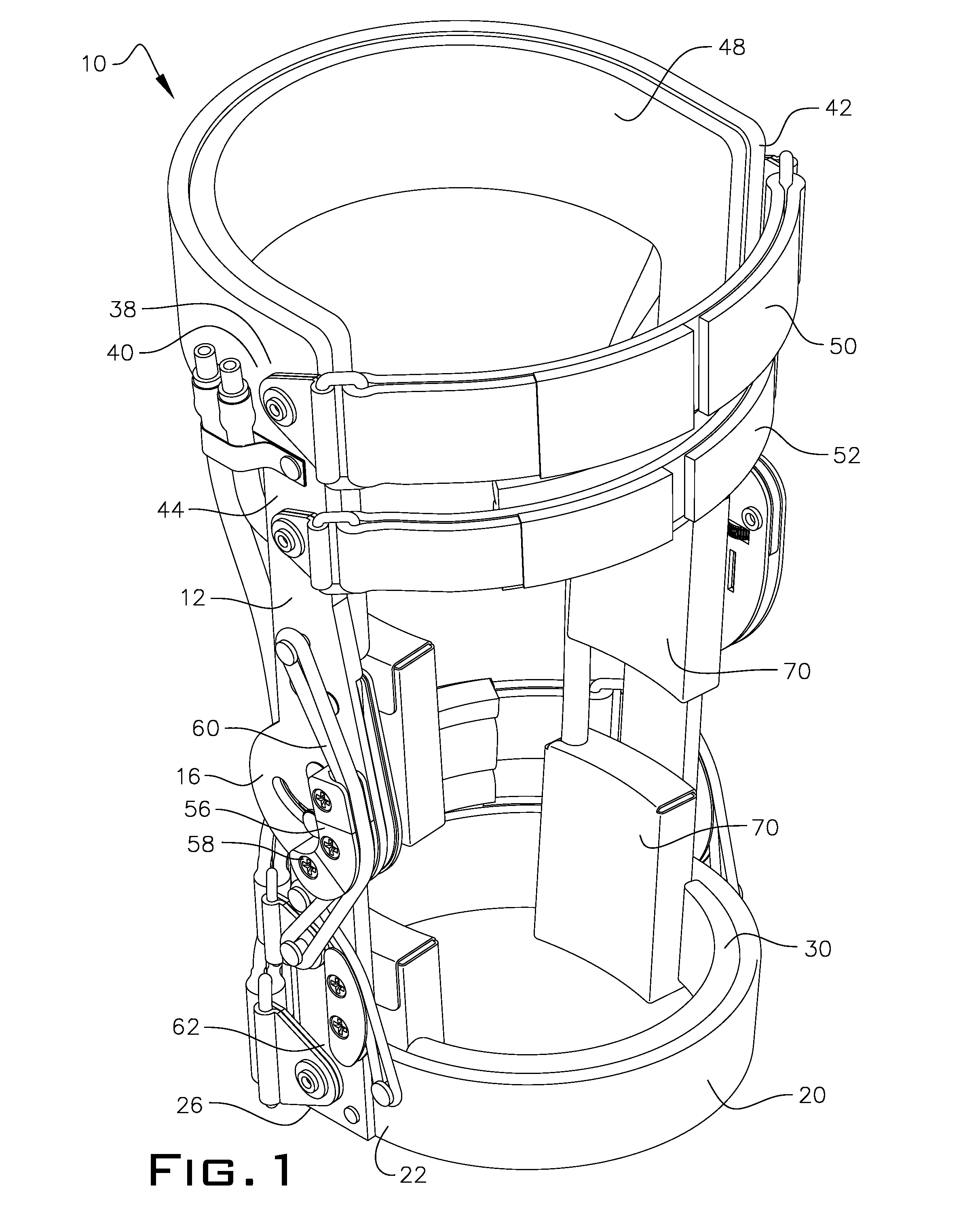 Knee orthosis with hinged shin and thigh cuff