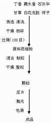 Six-ingredient clove tablet and preparation technology thereof