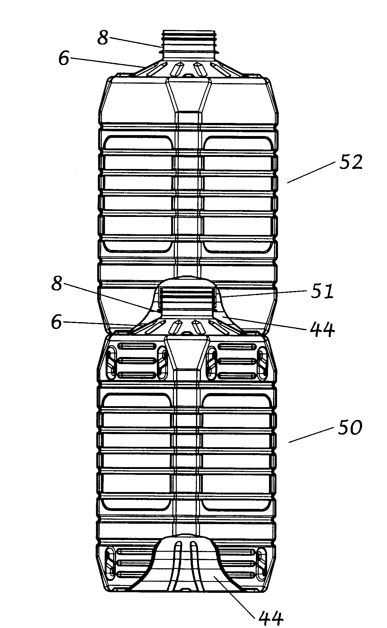 Stackable ribbed bottle system