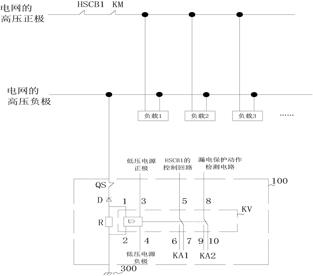 Train power supply system and leakage protection device thereof, and method thereof