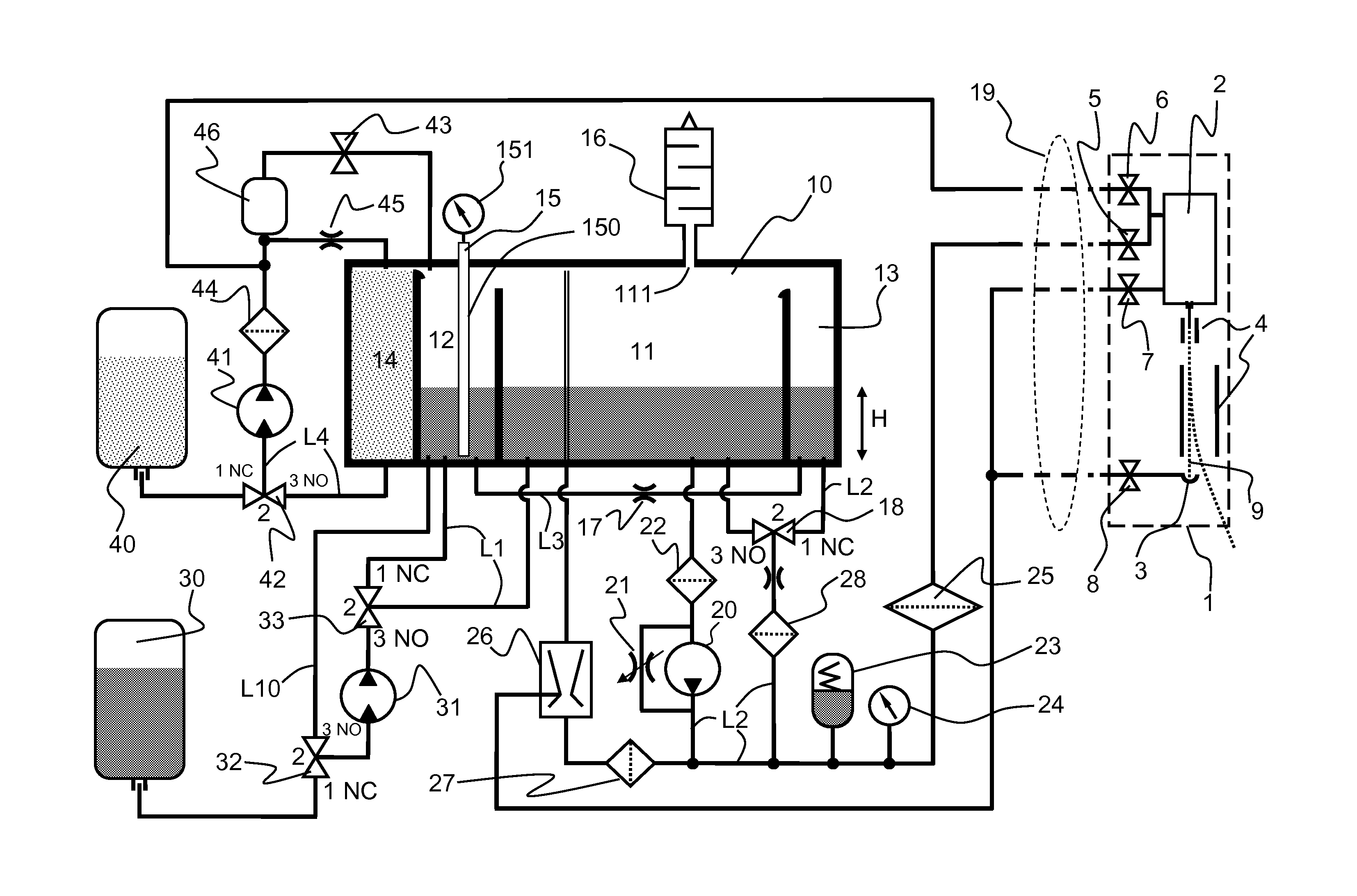 Measuring system in a fluid circuit of a continuous inkjet printer, related fluid circuit and block designed to implement said measuring system