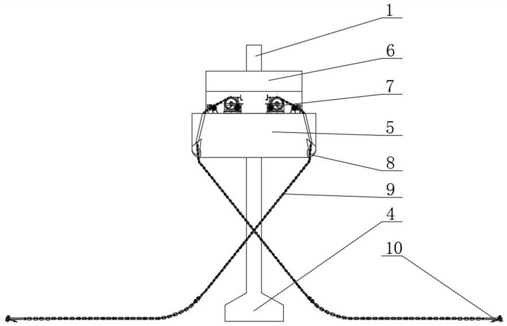 Mooring device and fastening method for a movable floating dock