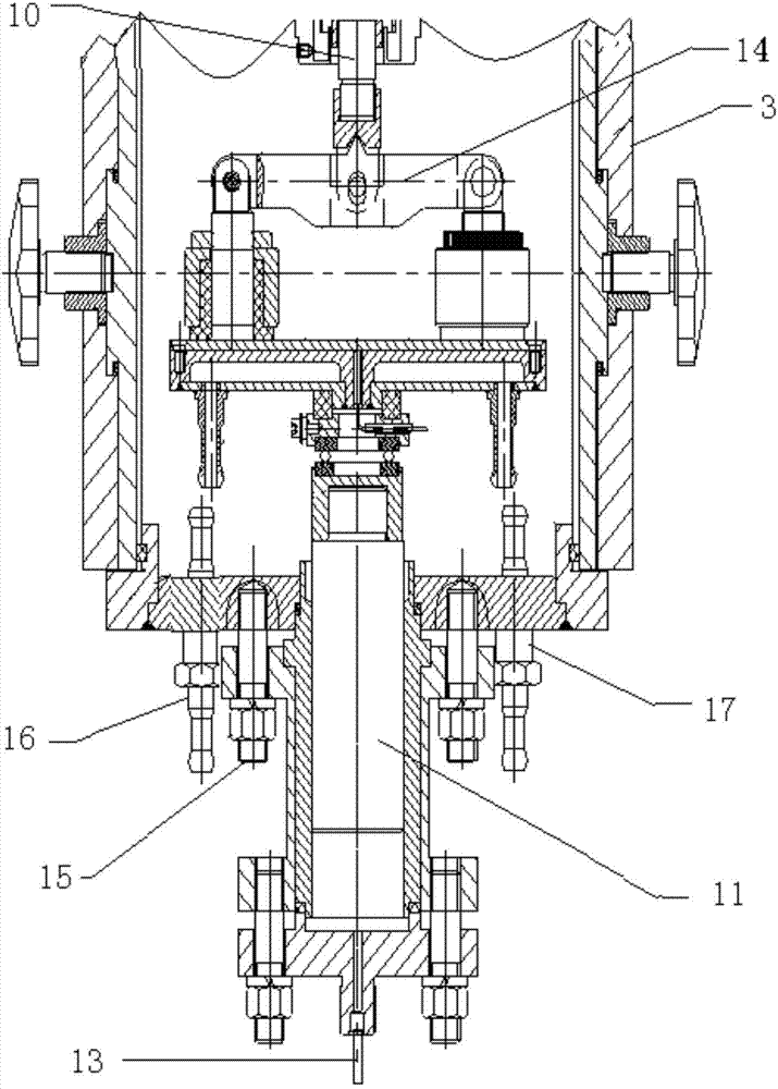 Machine body process temperature measuring device in screw extrusion molding process of screw extrusion propellant material