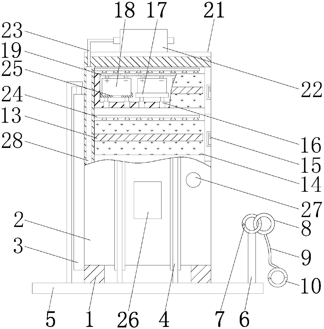 Energy-storing accumulator cabinet convenient for maintaining