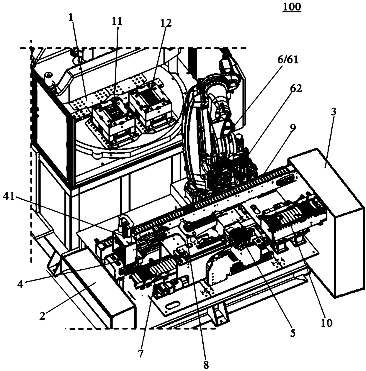 Combined mold-core insert core full-automatic feeding, discharging and detachment mechanism in cooperation with injection molding machine