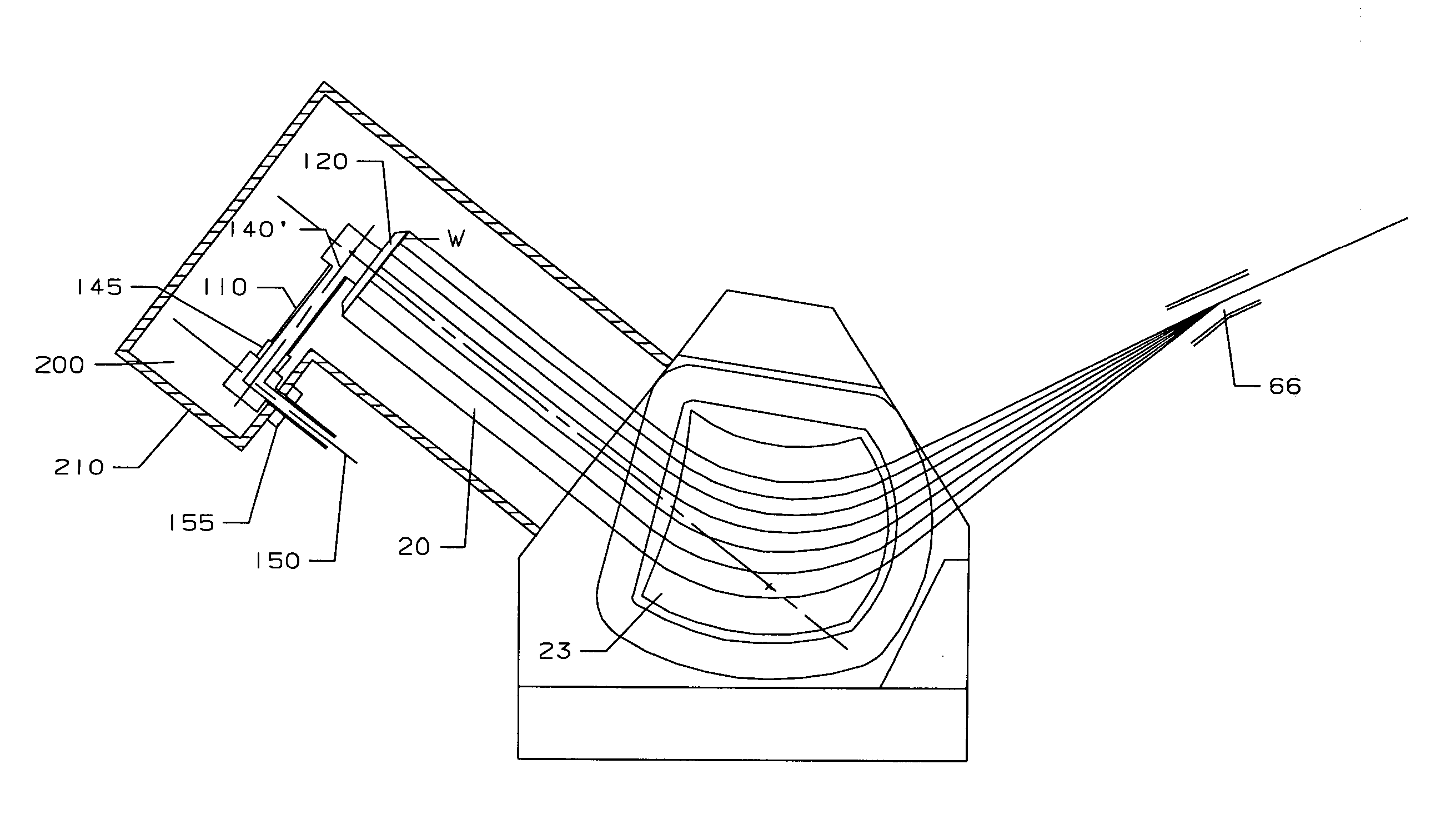 Radial scan arm and collimator for serial processing of semiconductor wafers with ribbon beams