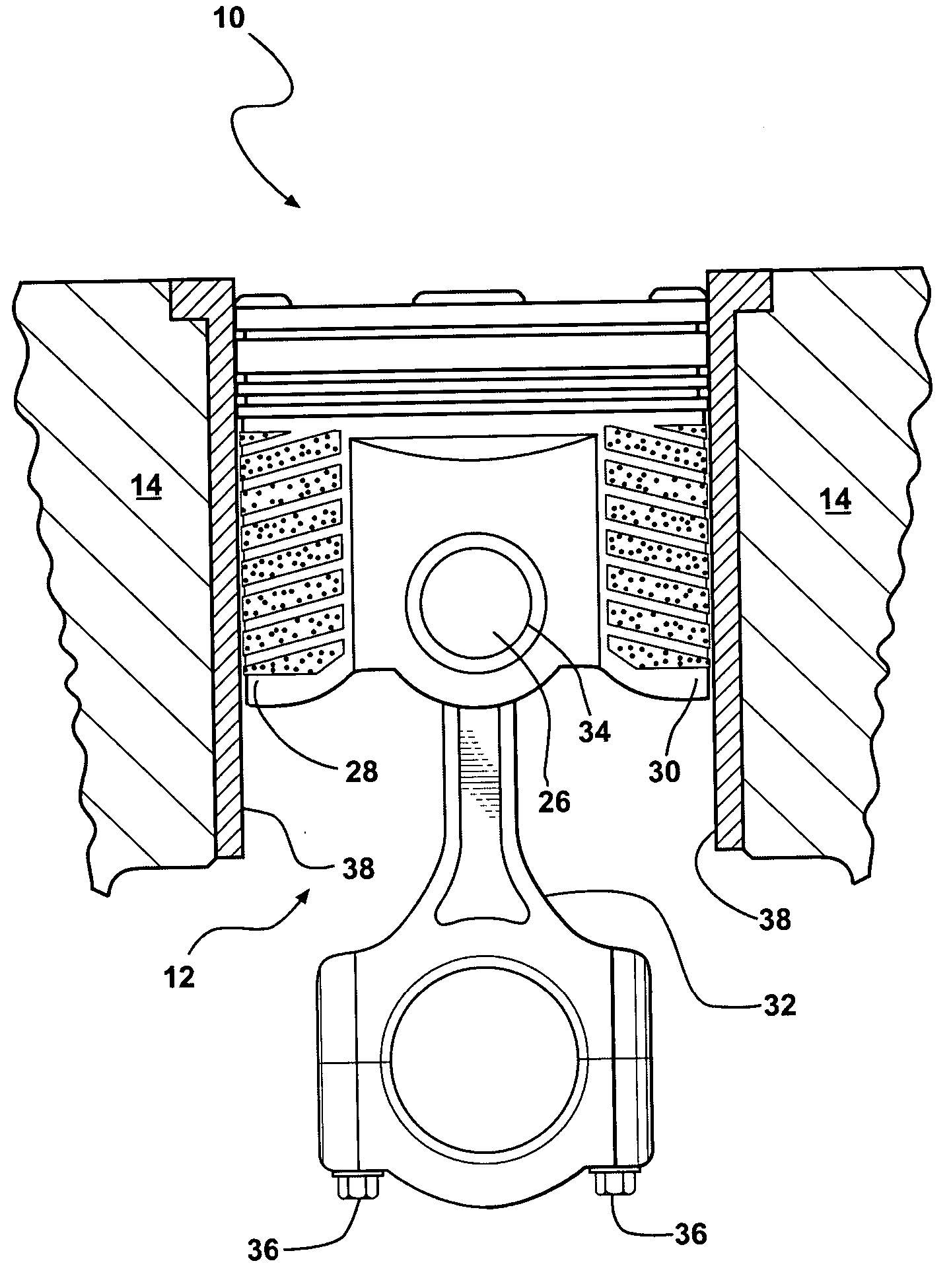 Piston having a patterned coating and method of applying same