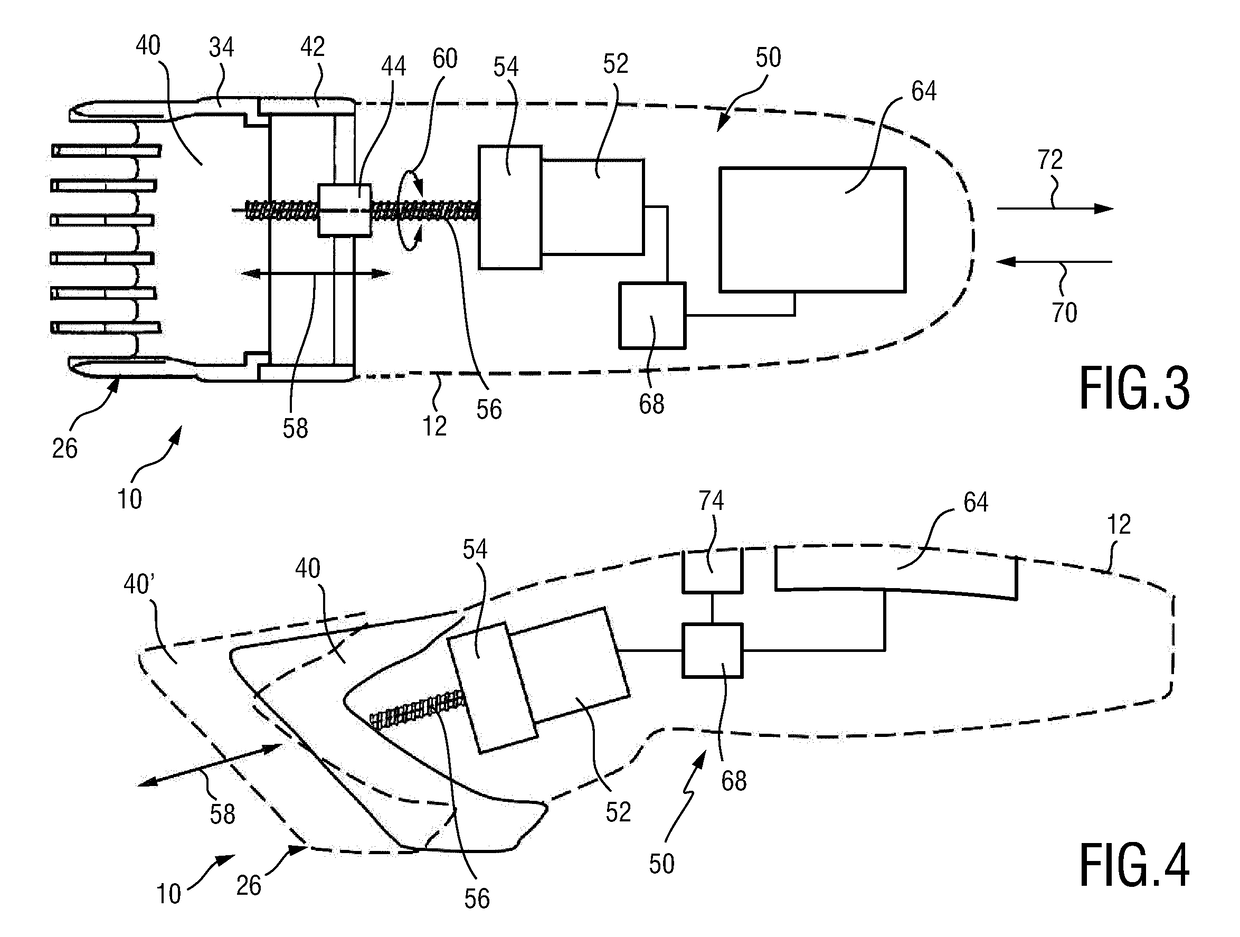 Adjustable spacing comb, adkustment drive and hair cutting appliance