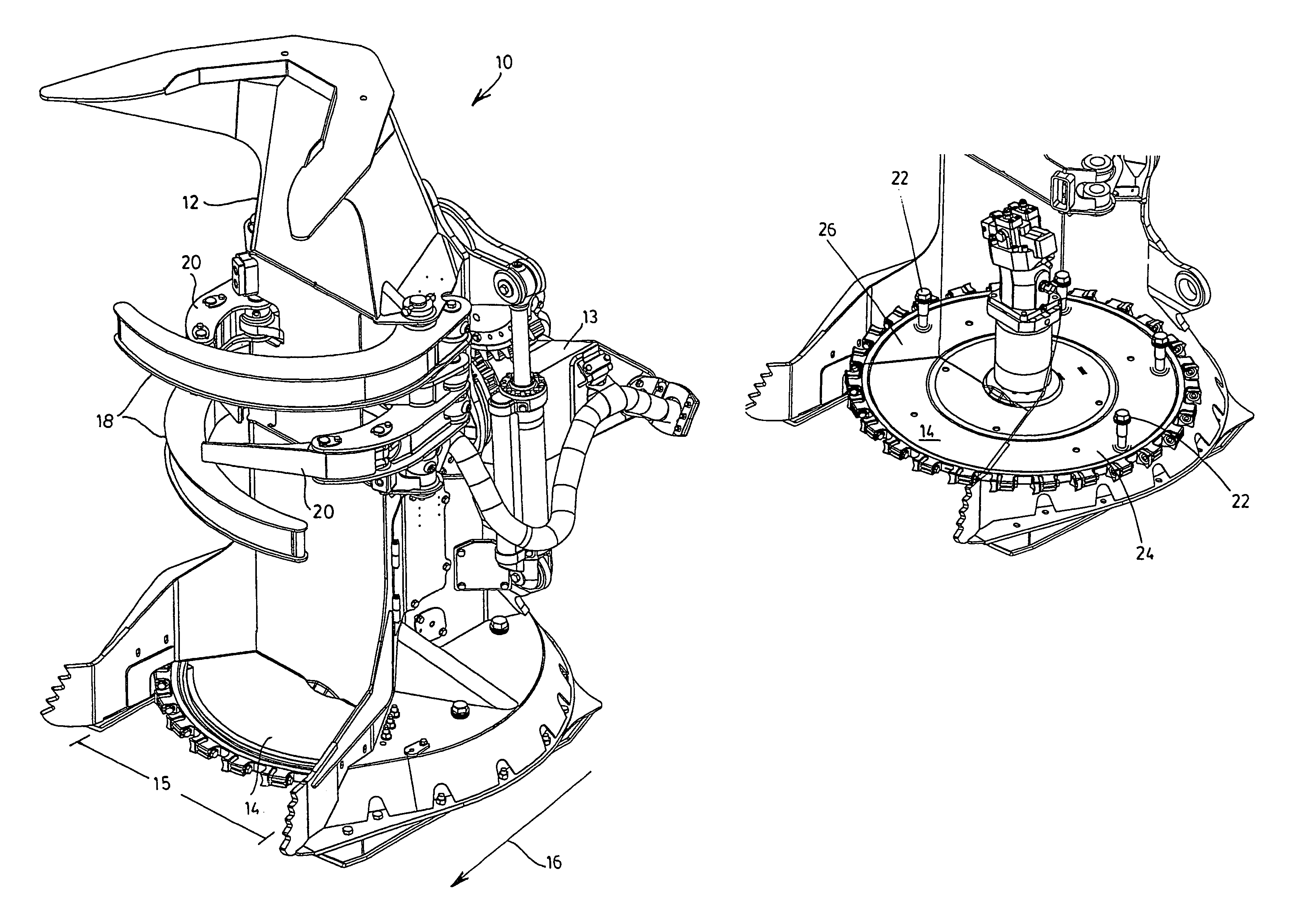 Stabilizing mechanism for a tree-felling head