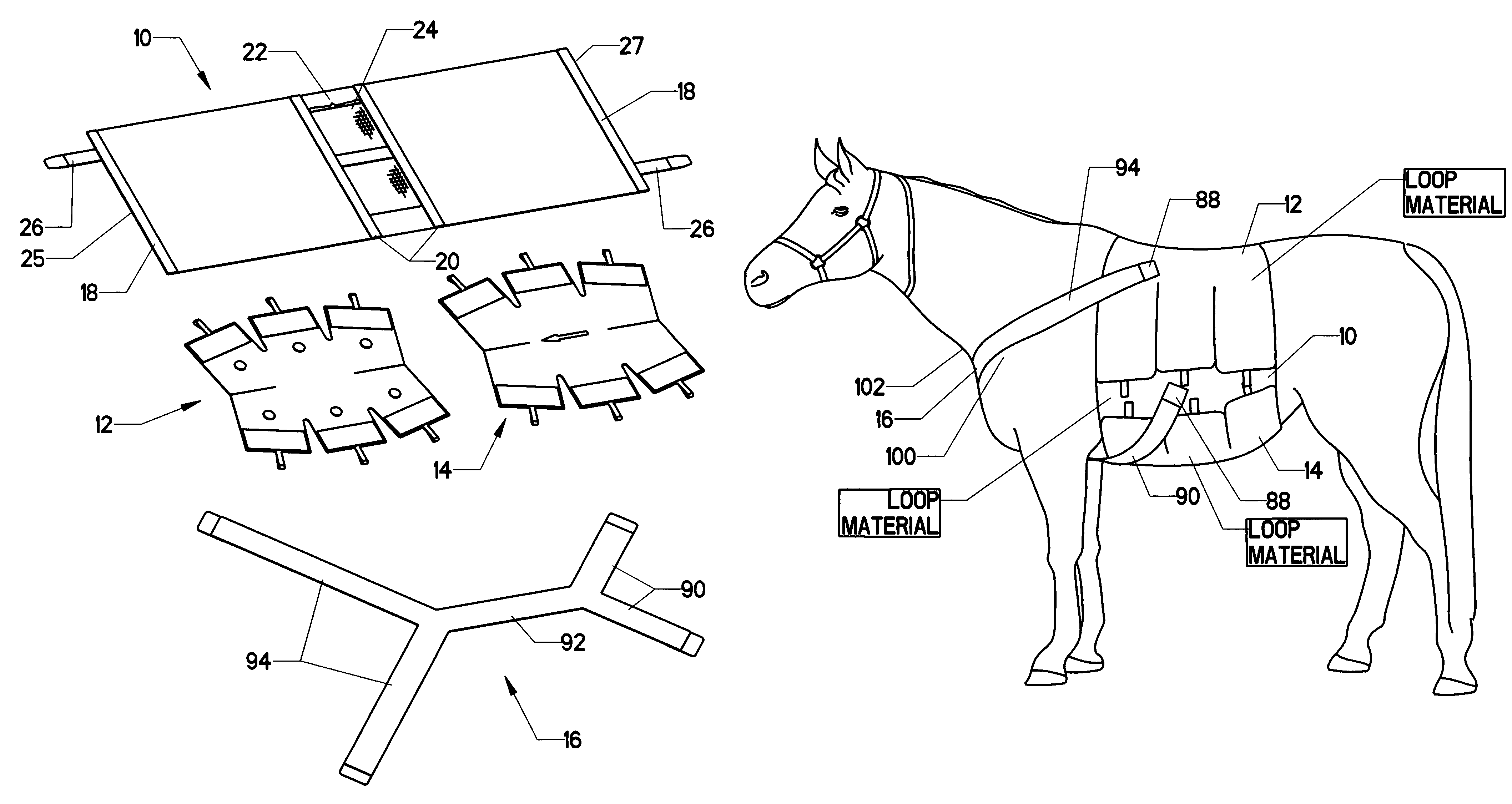 Equine bandage with ventral access opening