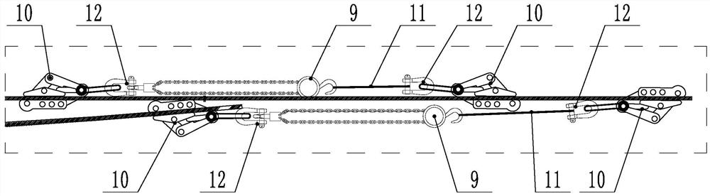 Method for long-distance replacement of damaged wire on strain tower side among multiple split wire gears