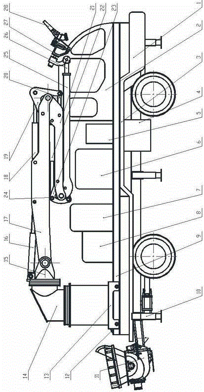 A sliding folding arm wet spraying machine