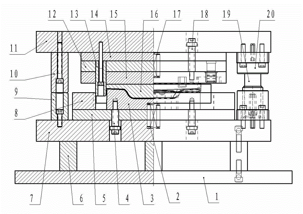 Stamping die of automobile back door lock reinforcing plate