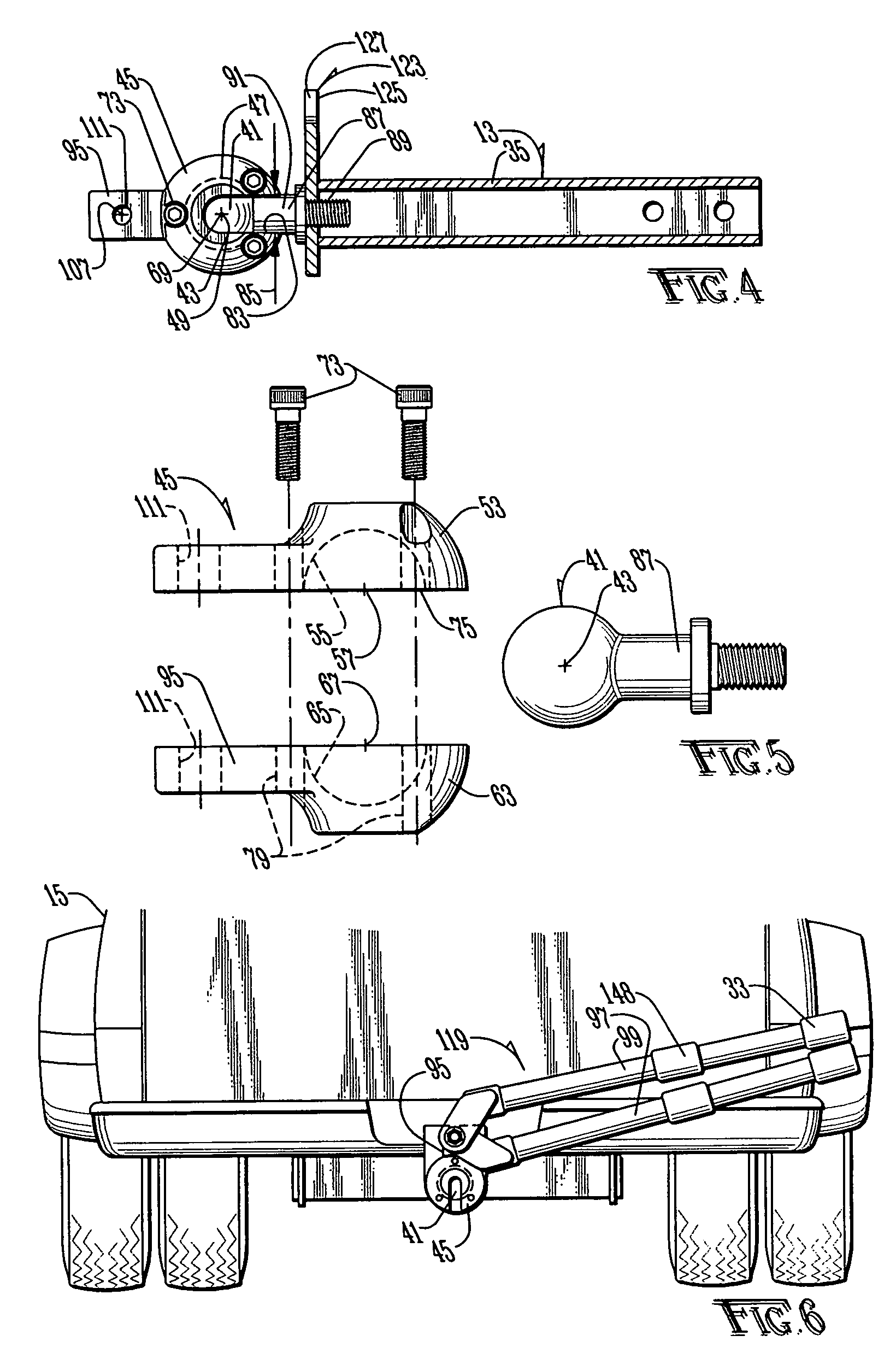 Tow bar having a single moving part for operatively accommodating pitch and roll movements between a towing vehicle and a towed vehicle