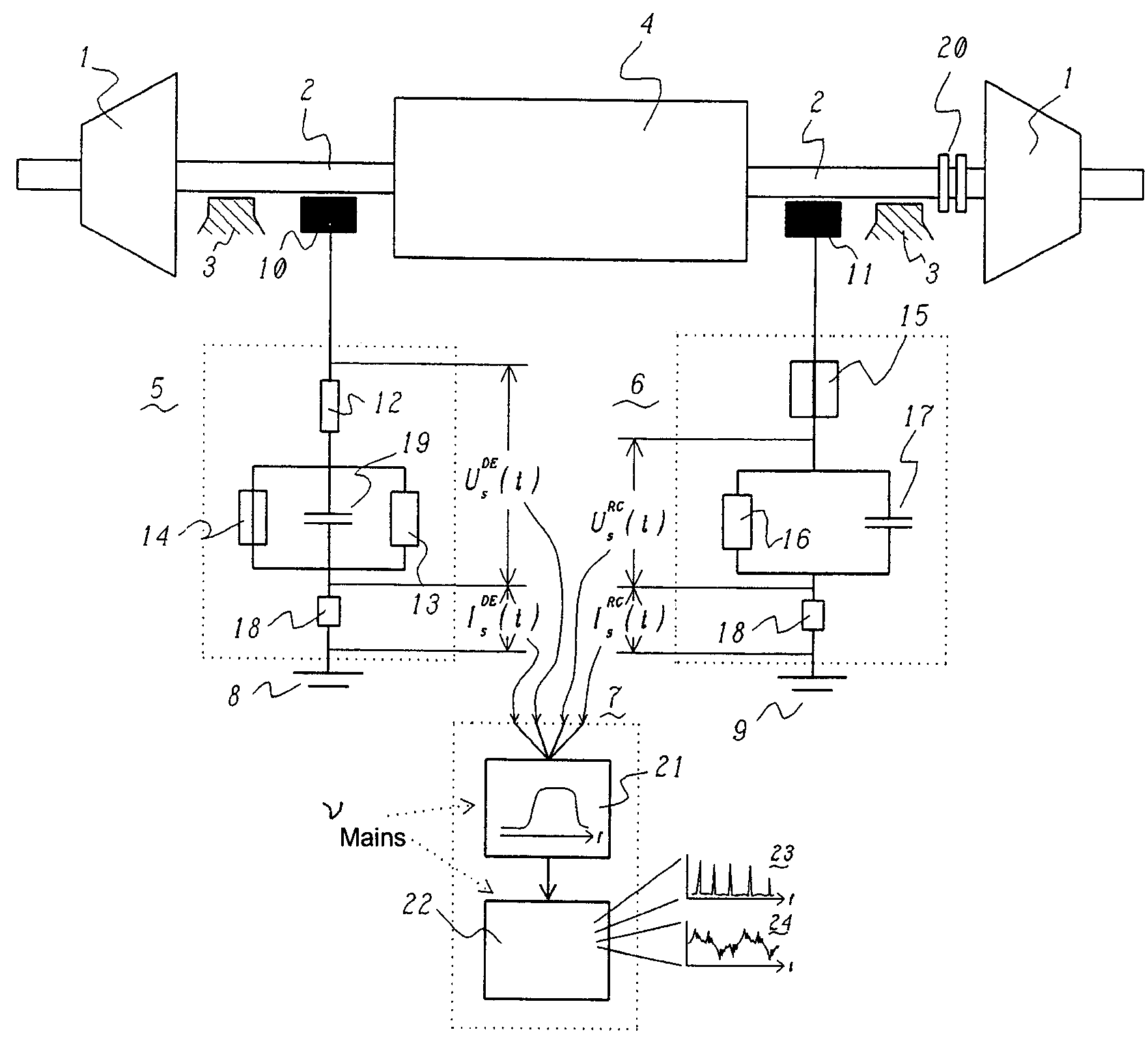 Method and apparatus for detection of brush sparking and spark erosion on electrical machines