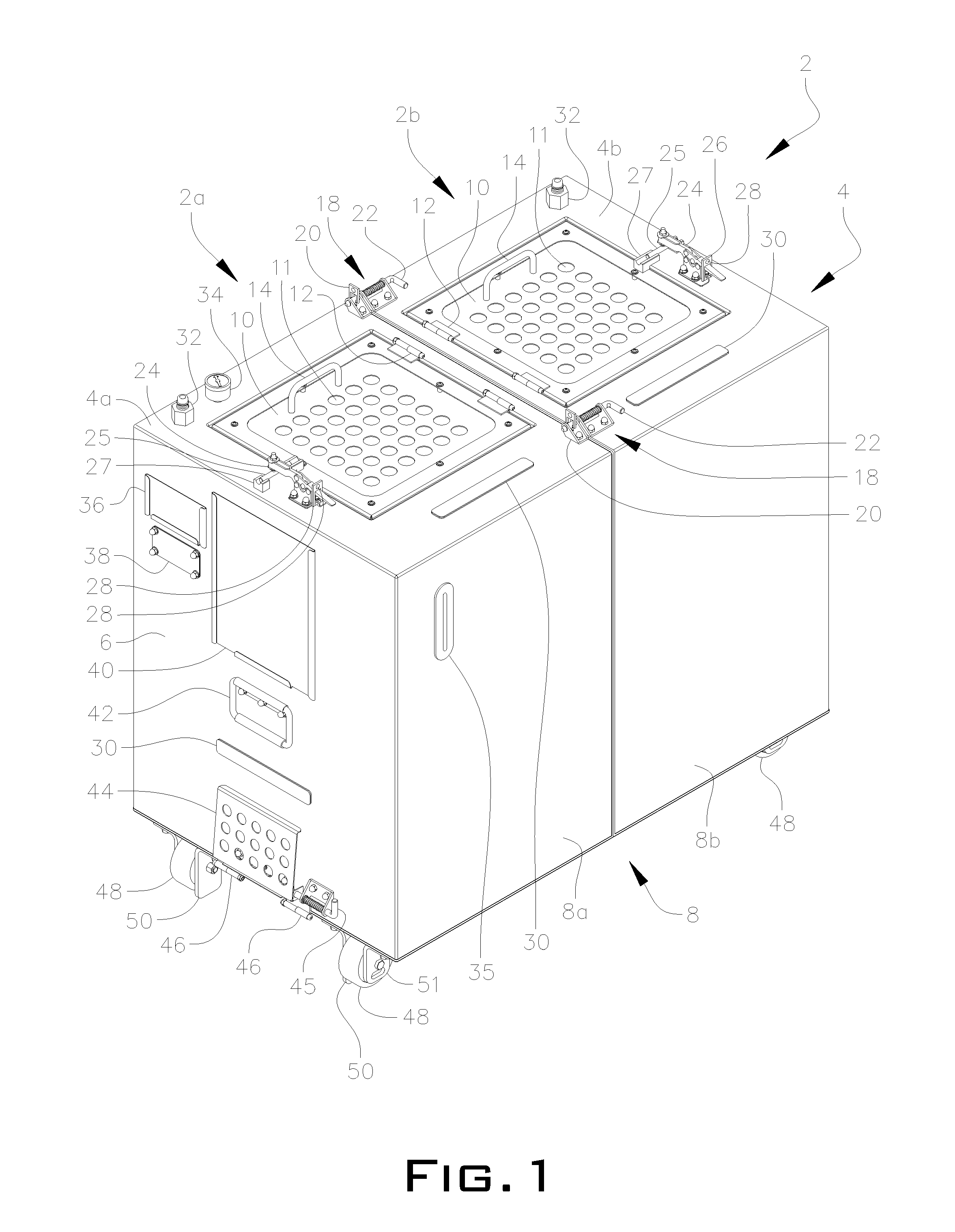 Mobile apparatus and method for sterilizing one or more surgical trays with integrable transfer and storage system