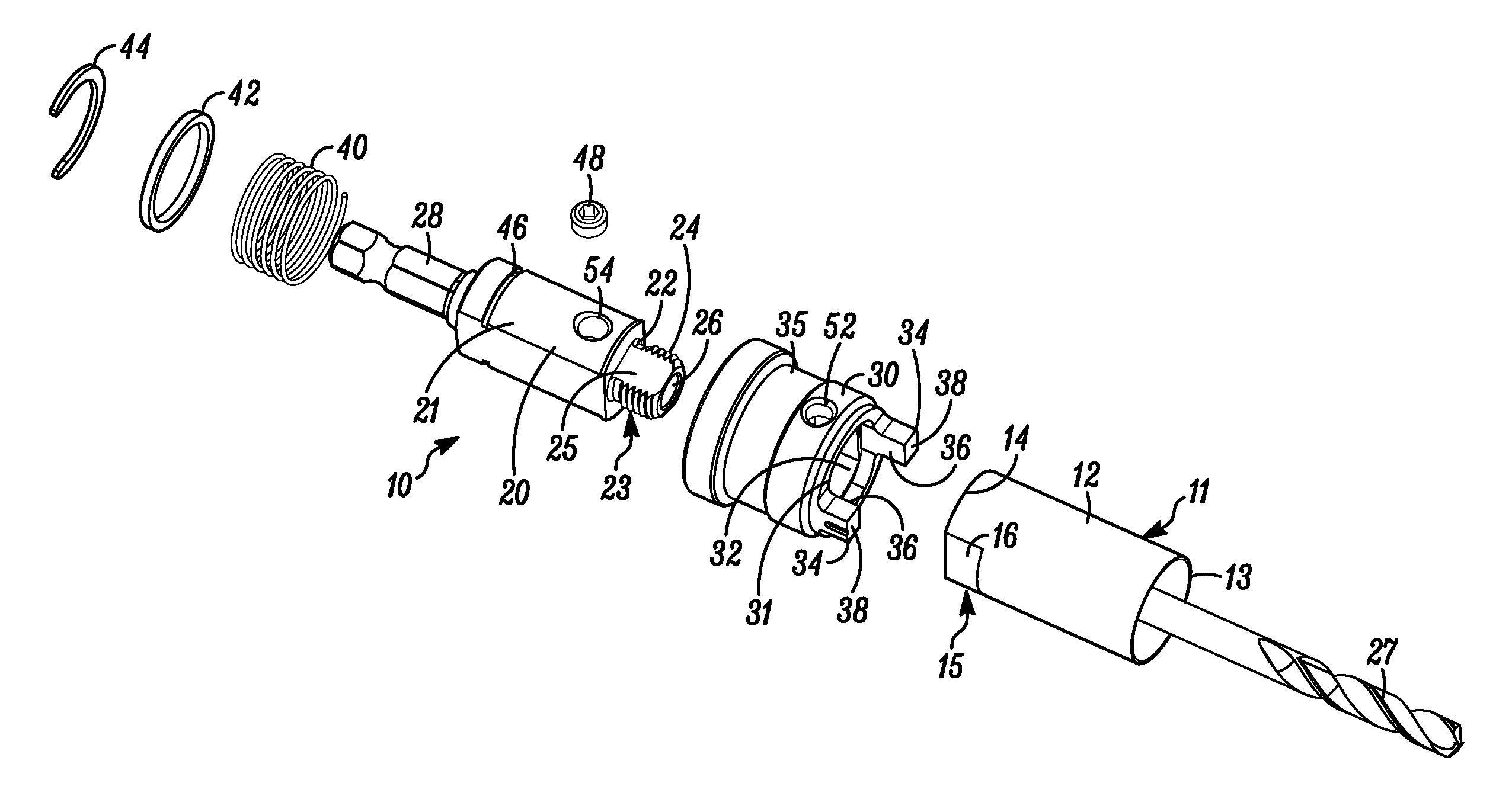 Quick change arbor, hole cutter, and method