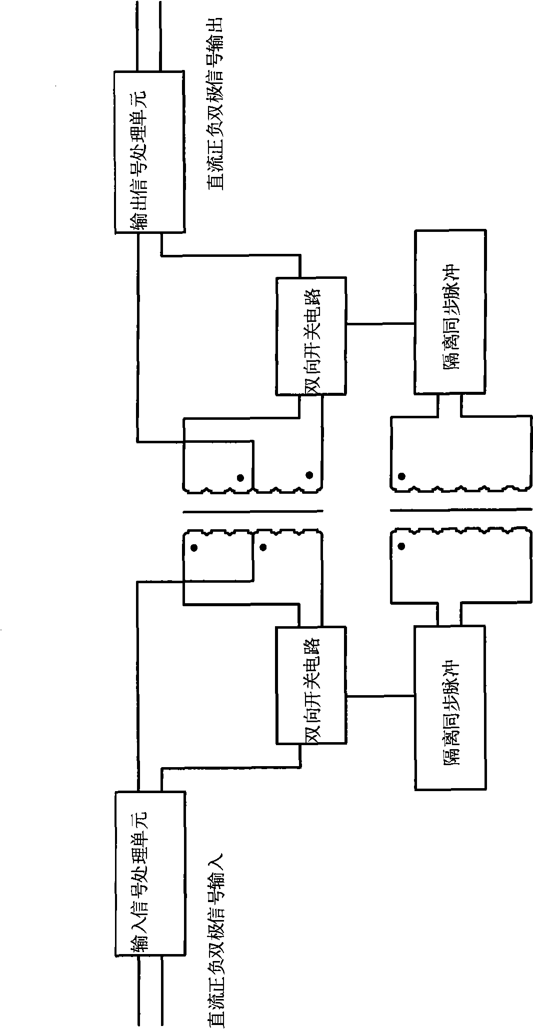 Method for isolation and conversion of direct current positive and negative signals and circuit thereof