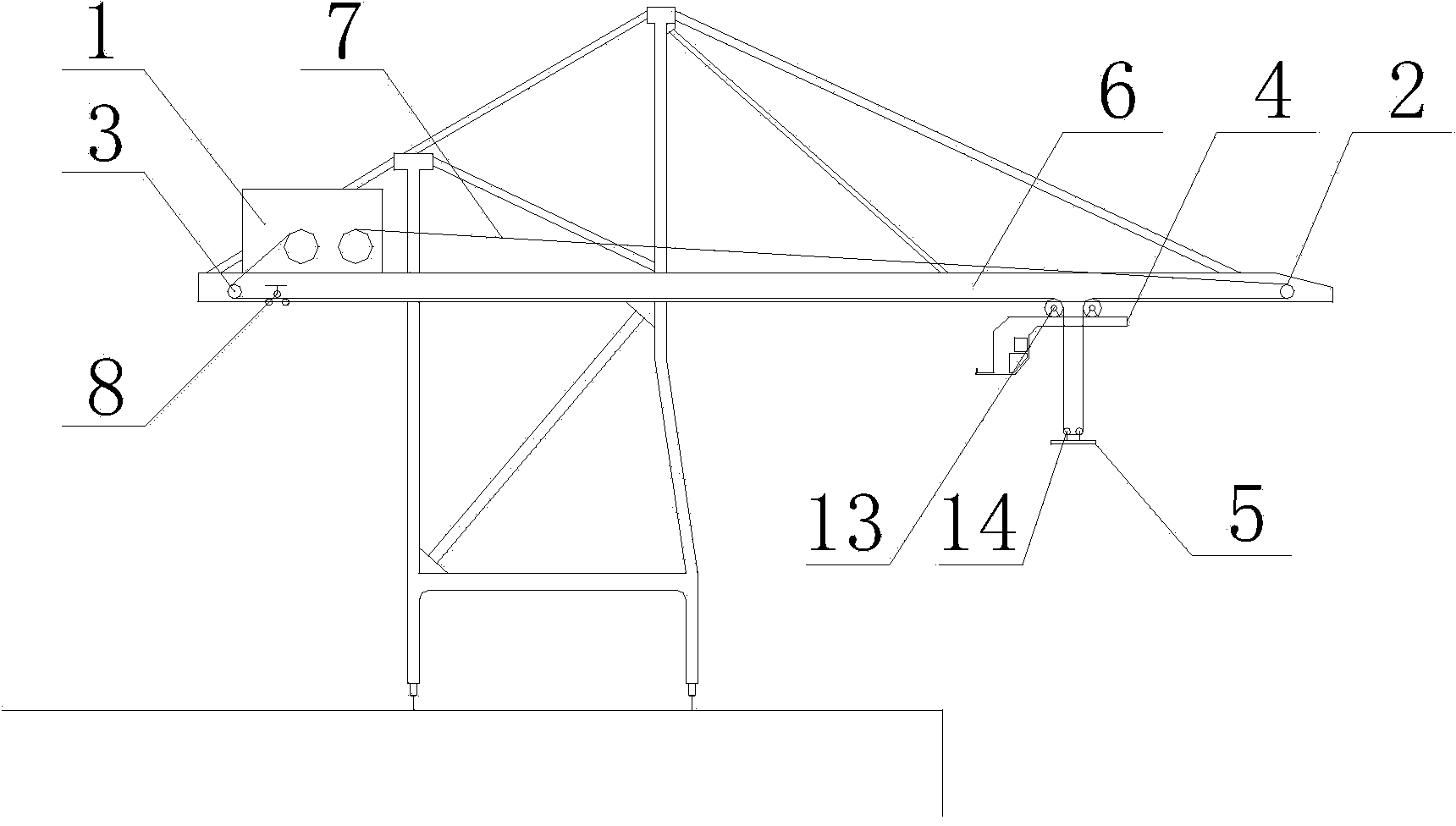 Quay crane container loading and unloading device having function of deflecting lifting appliance