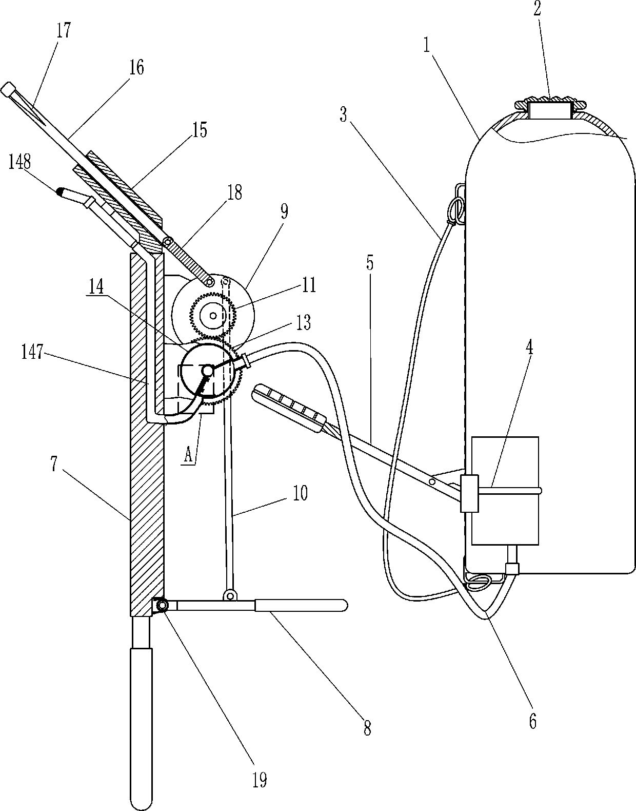 Integrated device for cutting off tops and irrigating pesticides for tobacco plants