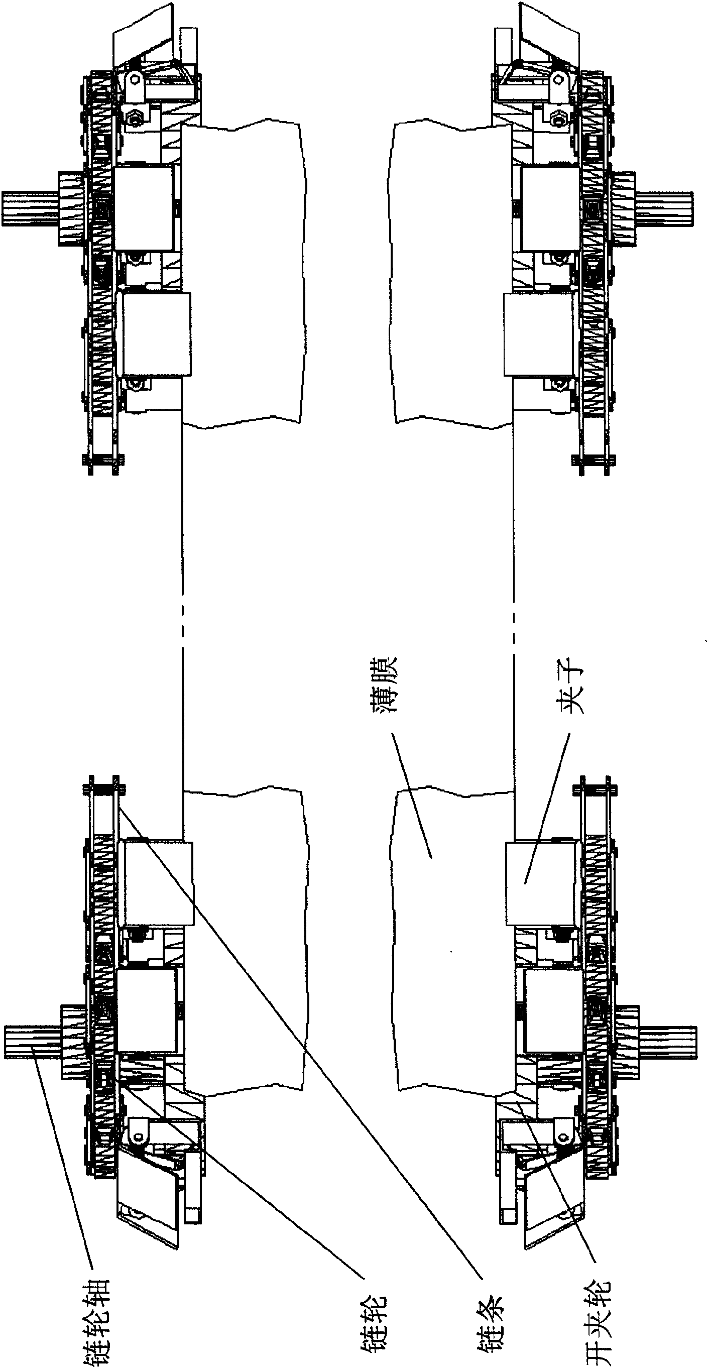 Novel film conveying method for packing machine