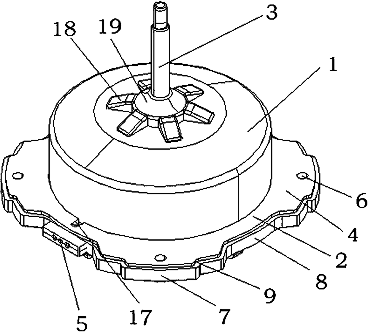 Plastic outer rotor motor with mounting feet