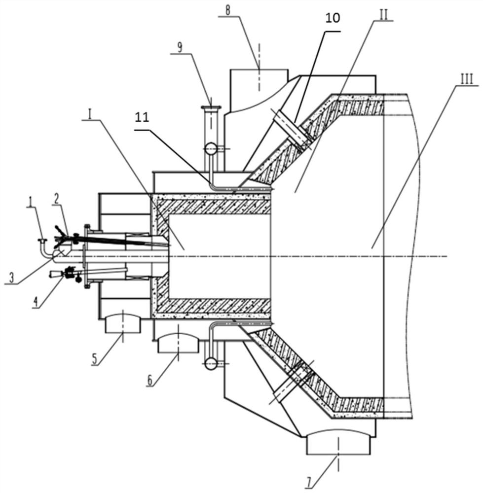 Thermal oxidation incineration treatment burner, device and process for HCN-containing waste gas