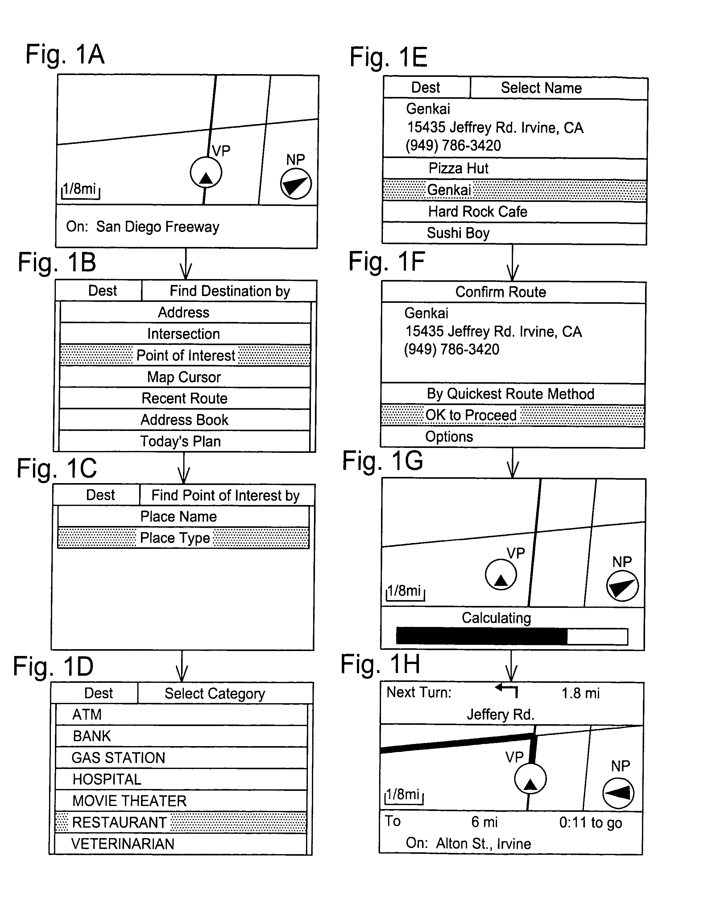 Method and apparatus for navigation system for searching selected type of information along route to destination