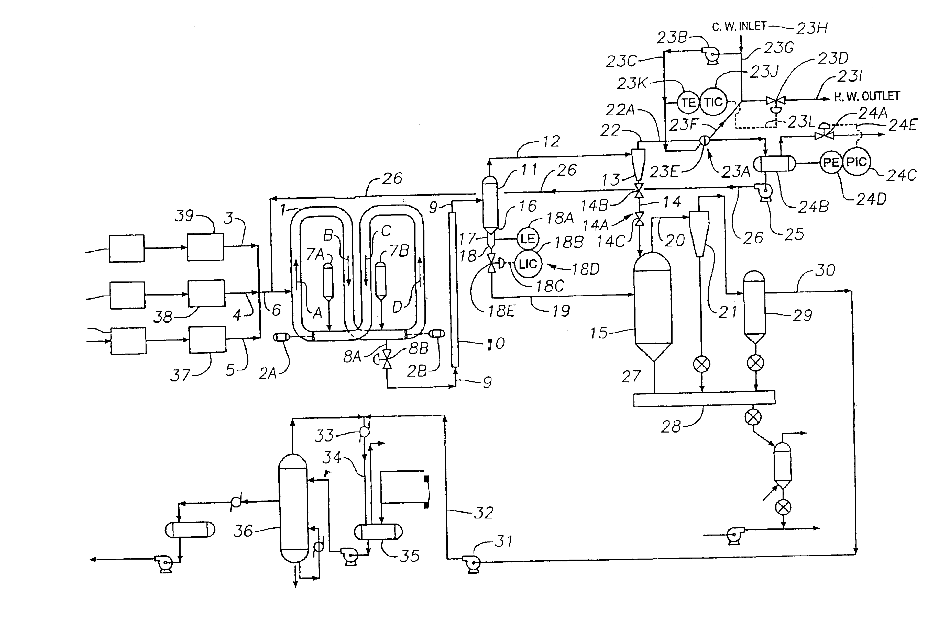 Continuous slurry polymerization volatile removal