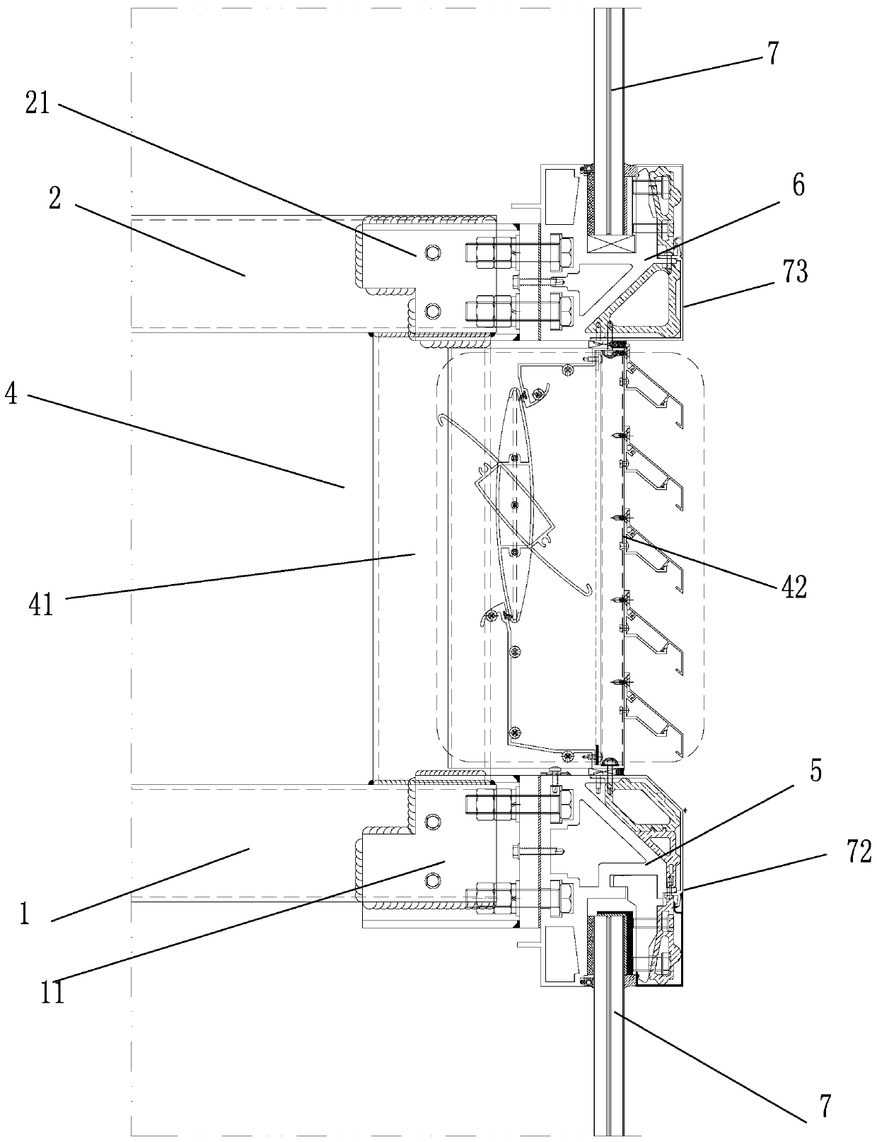 Large-span horizontal bright vertical hidden frame curtain wall system with short edge support and long edge without support and installation method thereof