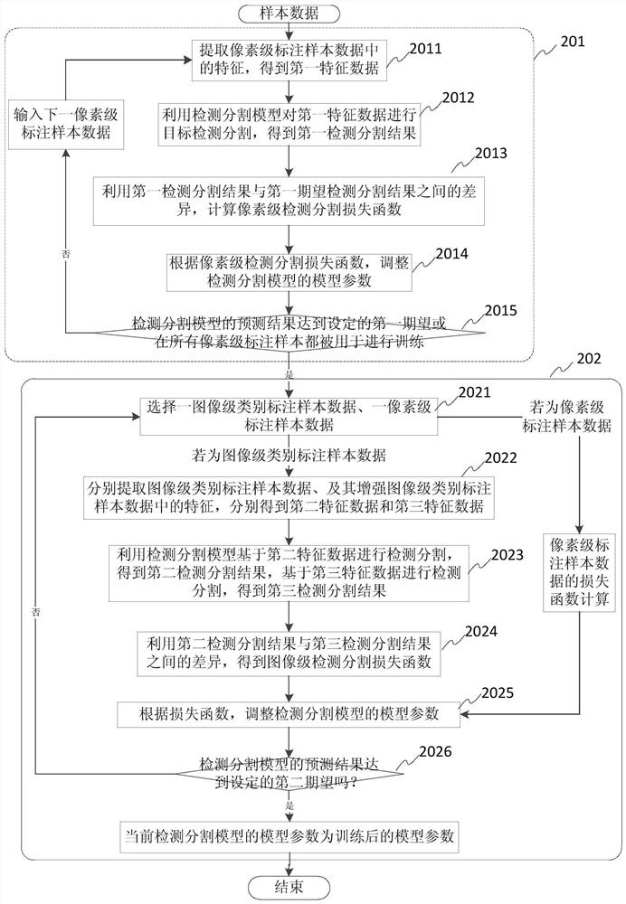 Training method and device of detection segmentation model, and target detection method and device