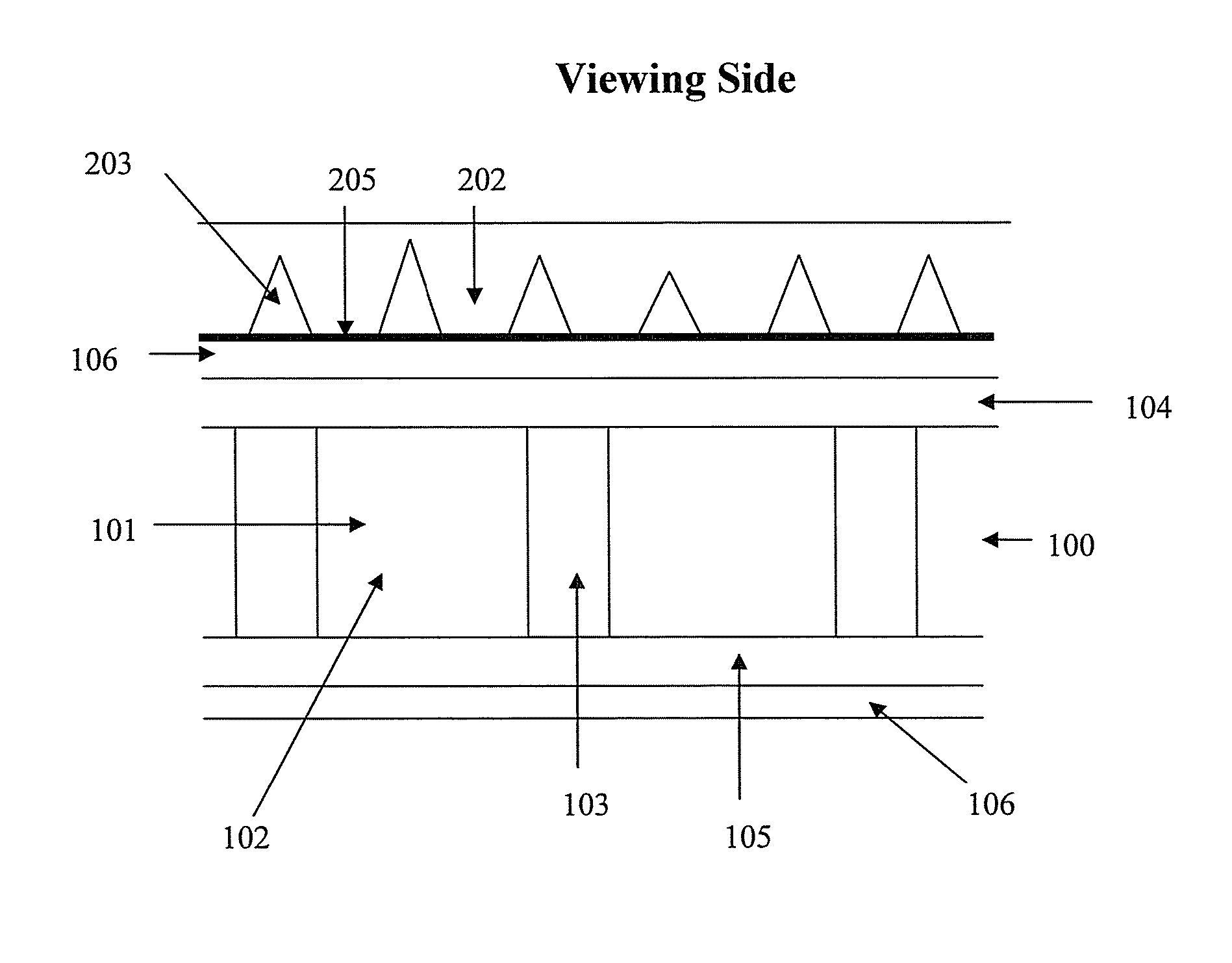 Luminance enhancement structure with varying pitches