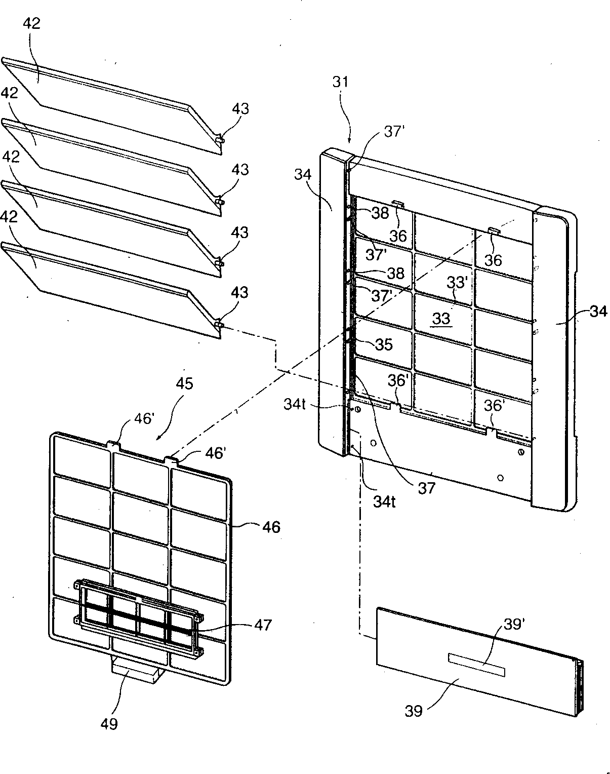 Front plate unit of split air conditioner