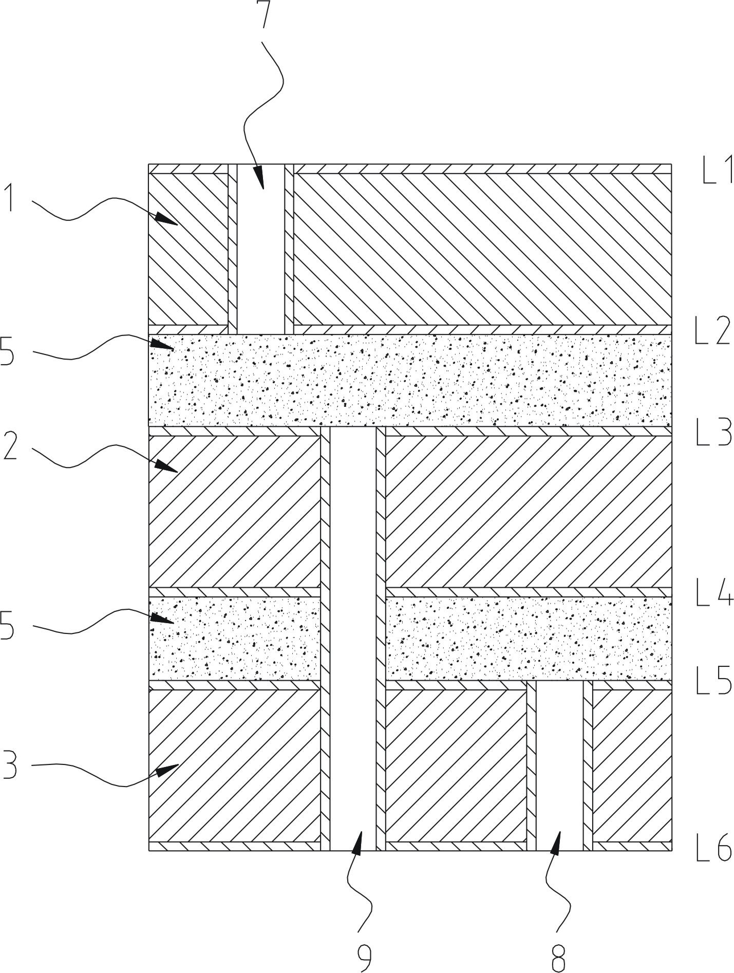 Production method of high-density laminated printed circuit board of high-frequency material