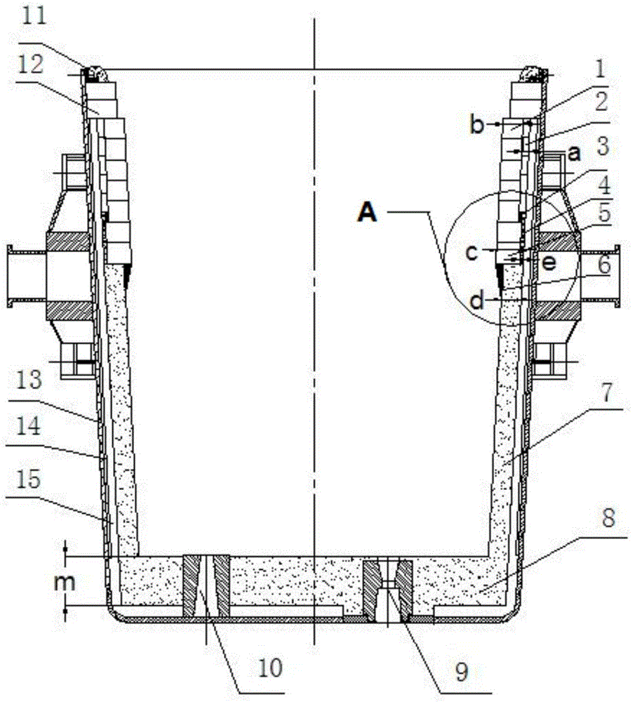 Ladle composite working lining and method for repairing slag line parts thereof