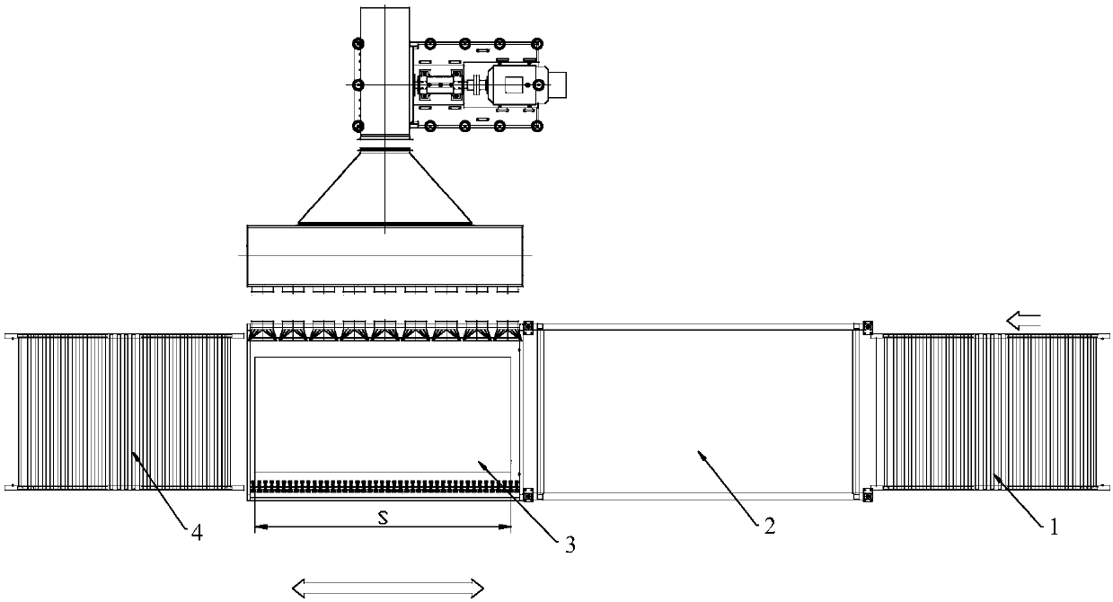 Through type glass tempering furnace capable of effectively weakening tempering stress patterns