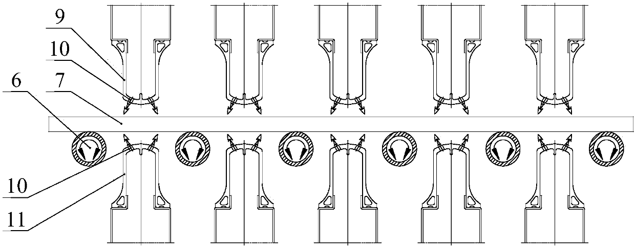 Through type glass tempering furnace capable of effectively weakening tempering stress patterns