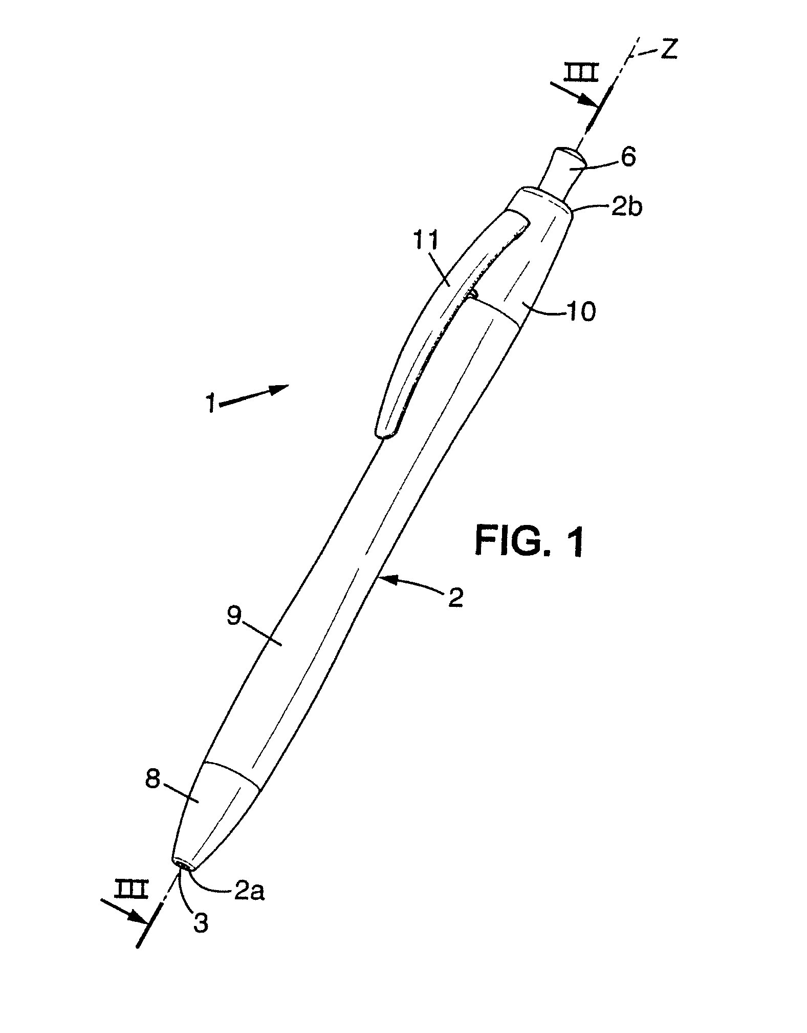 Writing instrument with cushioning device