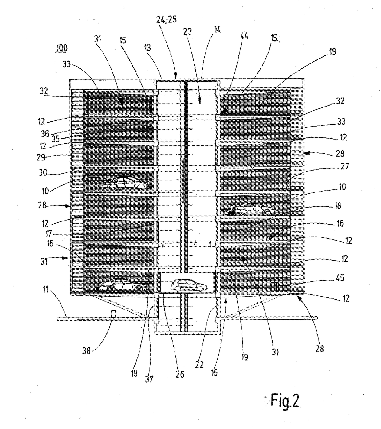 Parking garage for motor vehicles, in particular multistory parking garage, and method for manufacturing a parking garage