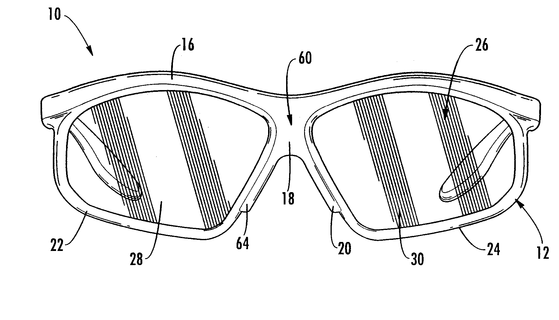 Safety eyewear with snap-in replaceable lens and over-molded bumpers and decorative trim