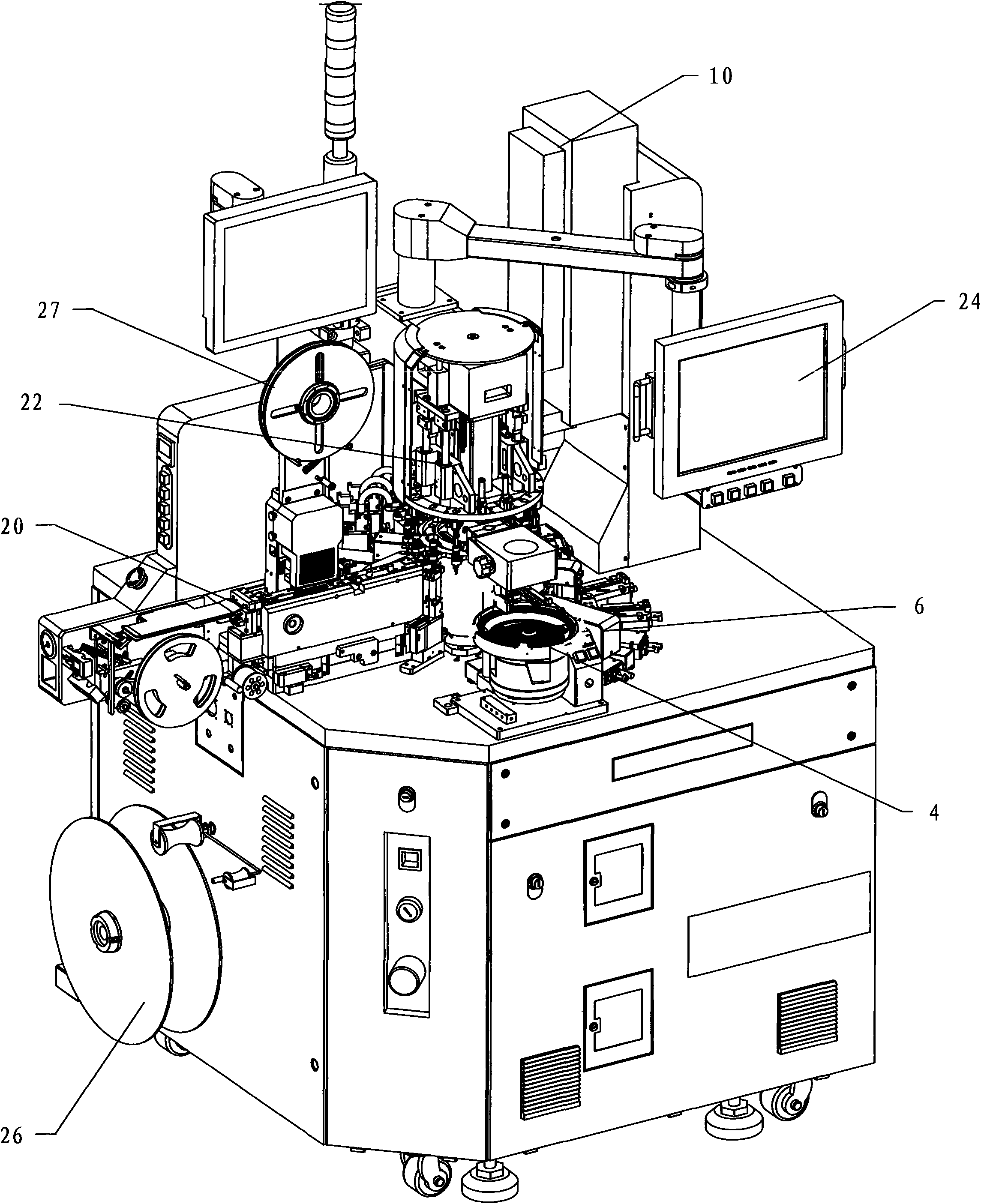 All-in-one machine of semiconductor device for testing, sorting, marking and braiding and one-stop processing method