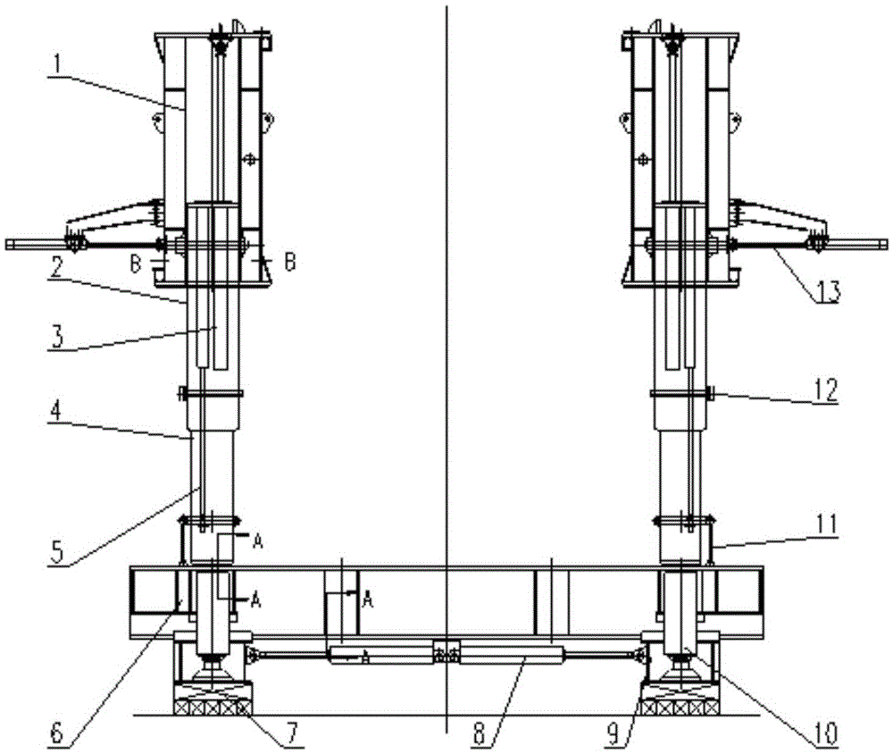 Telescopic outrigger device for tunnel bridge erecting machine