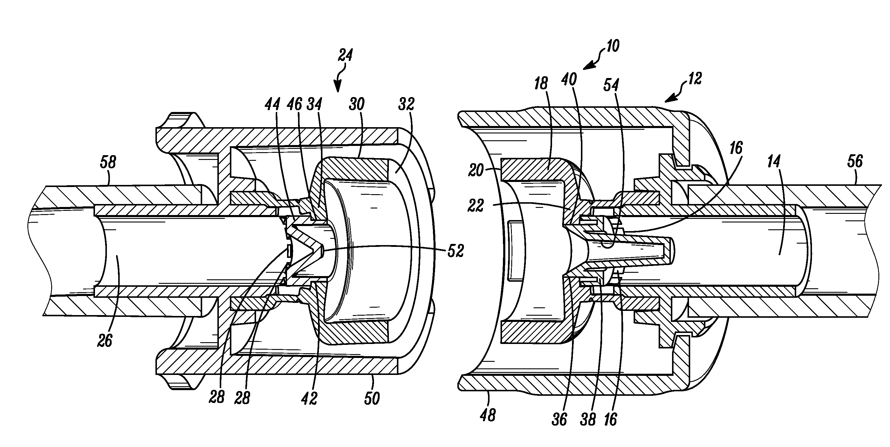 Aseptic connector with deflectable ring of concern and method